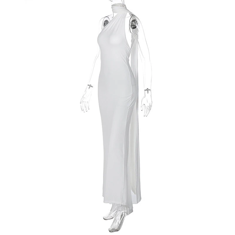 Hugcitar One Shoulder Backless Adjustable Scarf Loop Ruched Sexy Maxi Dress 2025 Women Elegant Y2K Streetwear Festival Outfit Hugcitar One Shoulder Backless Adjustable Scarf Loop Ruched Sexy Maxi Dress 2025 Women Elegant Y2K Streetwear Festival Outfit