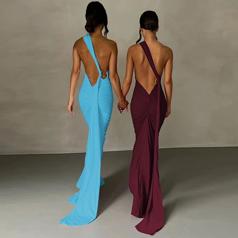 Hugcitar One Shoulder Backless Adjustable Scarf Loop Ruched Sexy Maxi Dress 2025 Women Elegant Y2K Streetwear Festival Outfit Hugcitar One Shoulder Backless Adjustable Scarf Loop Ruched Sexy Maxi Dress 2025 Women Elegant Y2K Streetwear Festival Outfit