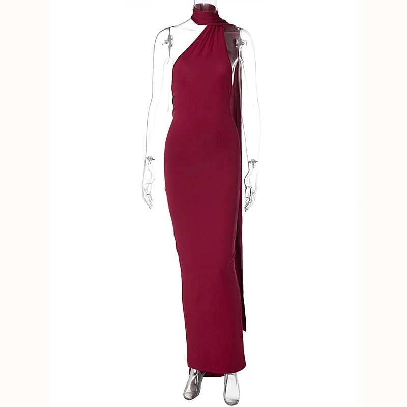 Hugcitar One Shoulder Backless Adjustable Scarf Loop Ruched Sexy Maxi Dress 2025 Women Elegant Y2K Streetwear Festival Outfit Hugcitar One Shoulder Backless Adjustable Scarf Loop Ruched Sexy Maxi Dress 2025 Women Elegant Y2K Streetwear Festival Outfit