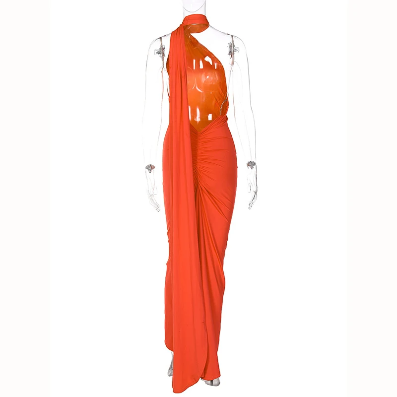 Hugcitar One Shoulder Backless Adjustable Scarf Loop Ruched Sexy Maxi Dress 2025 Women Elegant Y2K Streetwear Festival Outfit Hugcitar One Shoulder Backless Adjustable Scarf Loop Ruched Sexy Maxi Dress 2025 Women Elegant Y2K Streetwear Festival Outfit