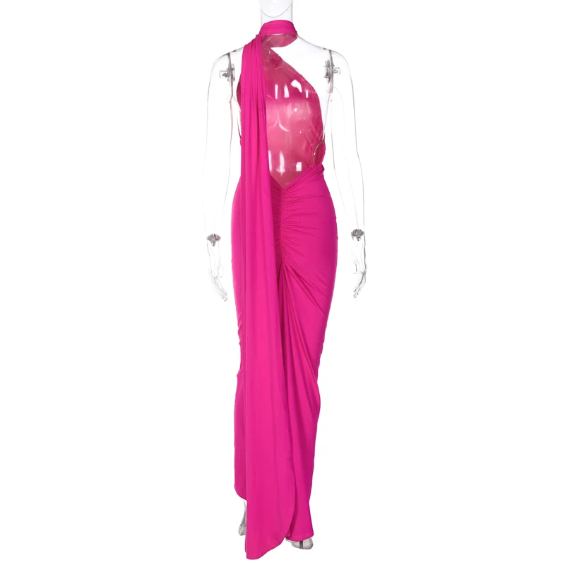 Hugcitar One Shoulder Backless Adjustable Scarf Loop Ruched Sexy Maxi Dress 2025 Women Elegant Y2K Streetwear Festival Outfit Hugcitar One Shoulder Backless Adjustable Scarf Loop Ruched Sexy Maxi Dress 2025 Women Elegant Y2K Streetwear Festival Outfit