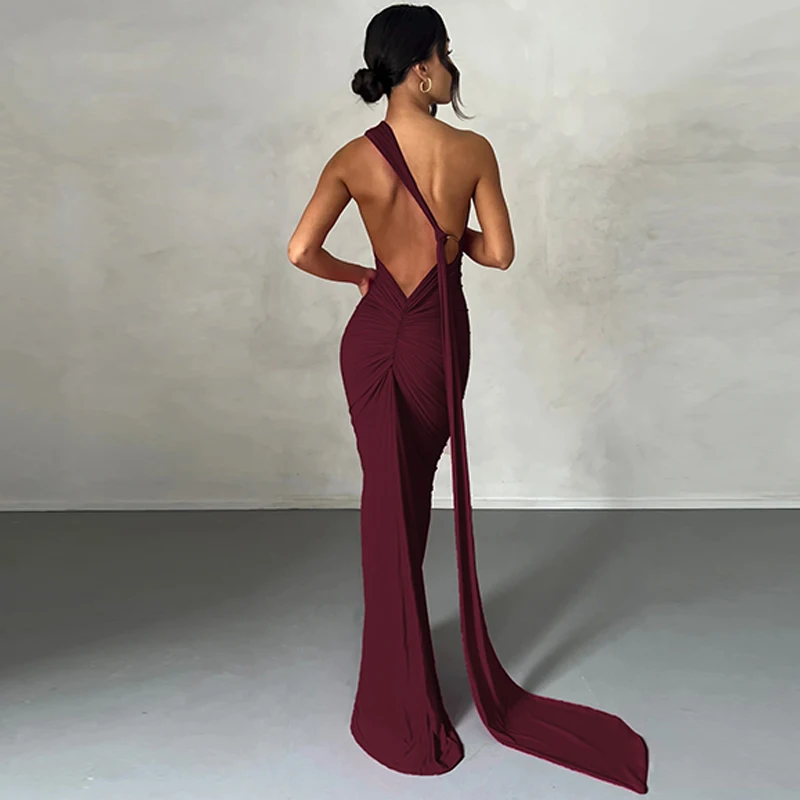 Hugcitar One Shoulder Backless Adjustable Scarf Loop Ruched Sexy Maxi Dress 2025 Women Elegant Y2K Streetwear Festival Outfit Hugcitar One Shoulder Backless Adjustable Scarf Loop Ruched Sexy Maxi Dress 2025 Women Elegant Y2K Streetwear Festival Outfit