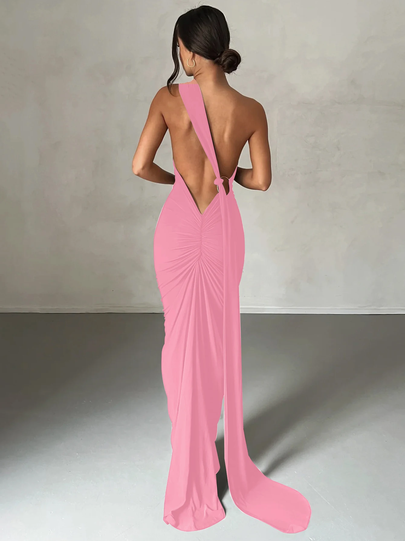 Hugcitar One Shoulder Backless Adjustable Scarf Loop Ruched Sexy Maxi Dress 2025 Women Elegant Y2K Streetwear Festival Outfit Hugcitar One Shoulder Backless Adjustable Scarf Loop Ruched Sexy Maxi Dress 2025 Women Elegant Y2K Streetwear Festival Outfit