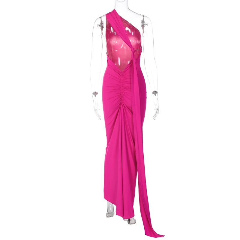 Hugcitar One Shoulder Backless Adjustable Scarf Loop Ruched Sexy Maxi Dress 2025 Women Elegant Y2K Streetwear Festival Outfit Hugcitar One Shoulder Backless Adjustable Scarf Loop Ruched Sexy Maxi Dress 2025 Women Elegant Y2K Streetwear Festival Outfit