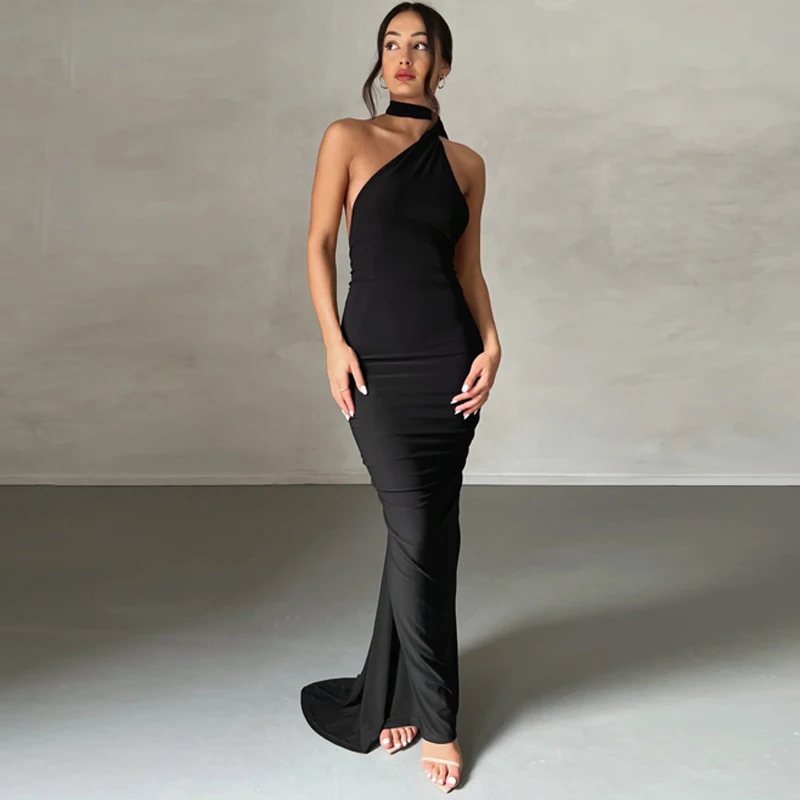 Hugcitar One Shoulder Backless Adjustable Scarf Loop Ruched Sexy Maxi Dress 2025 Women Elegant Y2K Streetwear Festival Outfit Hugcitar One Shoulder Backless Adjustable Scarf Loop Ruched Sexy Maxi Dress 2025 Women Elegant Y2K Streetwear Festival Outfit