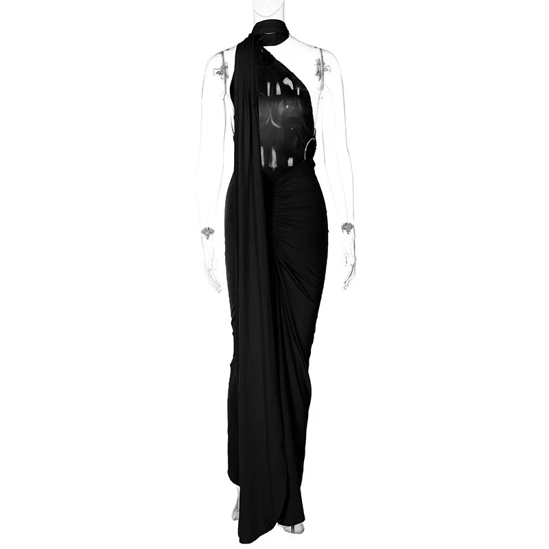 Hugcitar One Shoulder Backless Adjustable Scarf Loop Ruched Sexy Maxi Dress 2025 Women Elegant Y2K Streetwear Festival Outfit Hugcitar One Shoulder Backless Adjustable Scarf Loop Ruched Sexy Maxi Dress 2025 Women Elegant Y2K Streetwear Festival Outfit