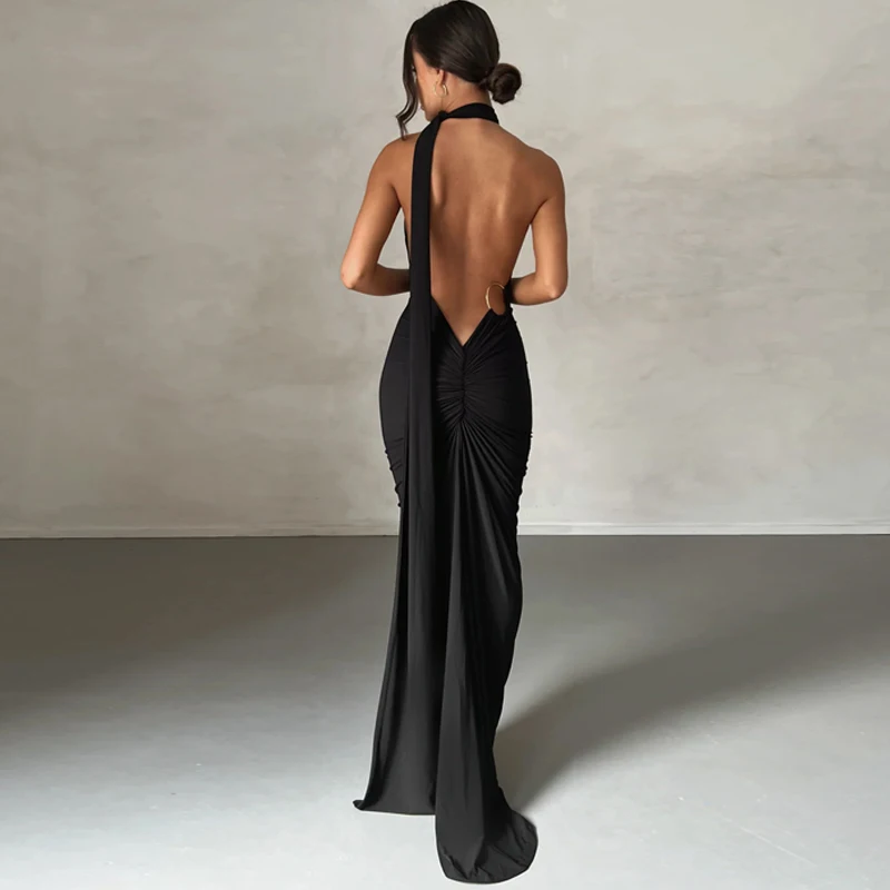 Hugcitar One Shoulder Backless Adjustable Scarf Loop Ruched Sexy Maxi Dress 2025 Women Elegant Y2K Streetwear Festival Outfit Hugcitar One Shoulder Backless Adjustable Scarf Loop Ruched Sexy Maxi Dress 2025 Women Elegant Y2K Streetwear Festival Outfit