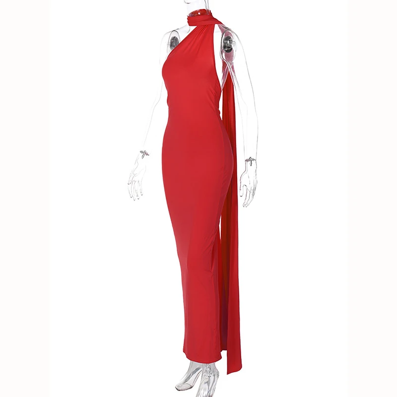 Hugcitar One Shoulder Backless Adjustable Scarf Loop Ruched Sexy Maxi Dress 2025 Women Elegant Y2K Streetwear Festival Outfit Hugcitar One Shoulder Backless Adjustable Scarf Loop Ruched Sexy Maxi Dress 2025 Women Elegant Y2K Streetwear Festival Outfit