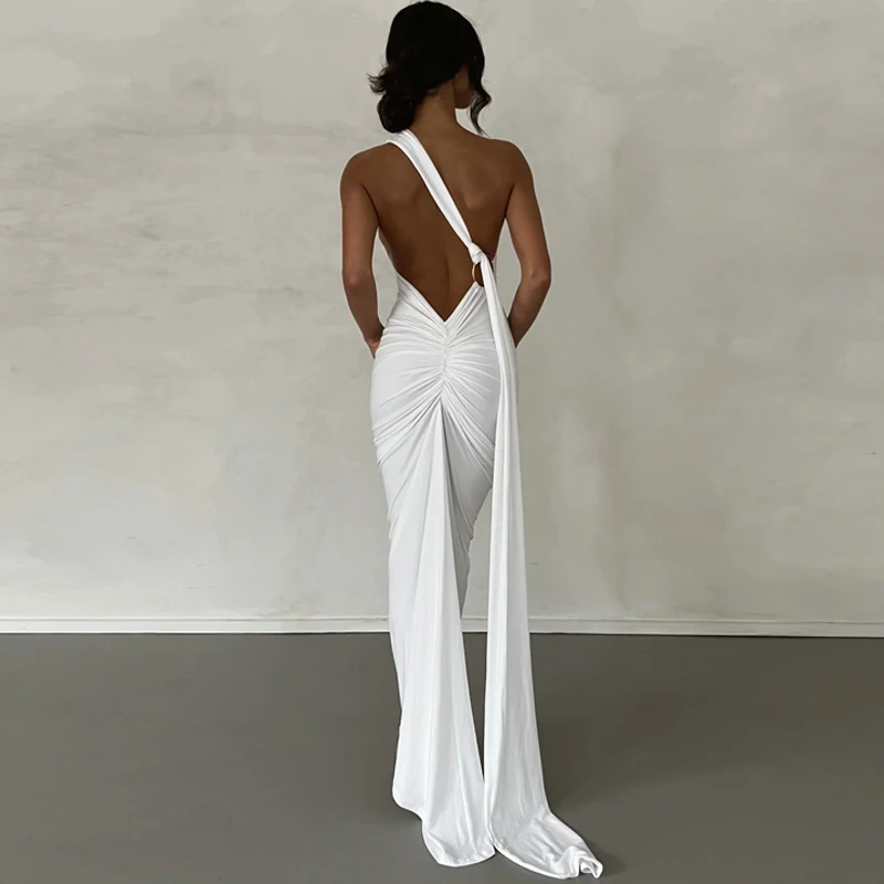 Hugcitar One Shoulder Backless Adjustable Scarf Loop Ruched Sexy Maxi Dress 2025 Women Elegant Y2K Streetwear Festival Outfit Hugcitar One Shoulder Backless Adjustable Scarf Loop Ruched Sexy Maxi Dress 2025 Women Elegant Y2K Streetwear Festival Outfit