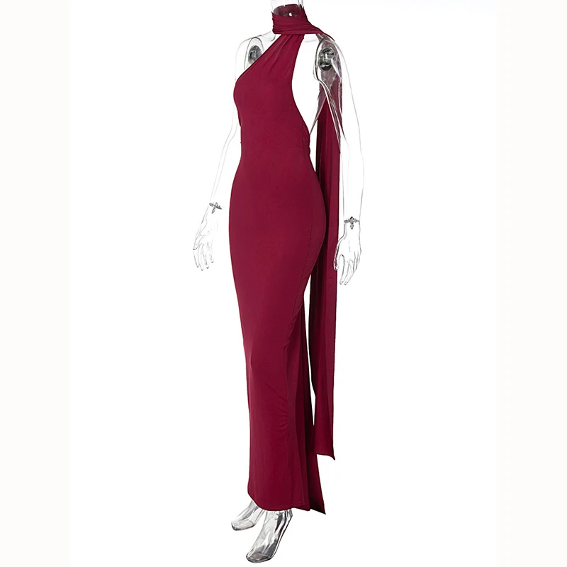 Hugcitar One Shoulder Backless Adjustable Scarf Loop Ruched Sexy Maxi Dress 2025 Women Elegant Y2K Streetwear Festival Outfit Hugcitar One Shoulder Backless Adjustable Scarf Loop Ruched Sexy Maxi Dress 2025 Women Elegant Y2K Streetwear Festival Outfit