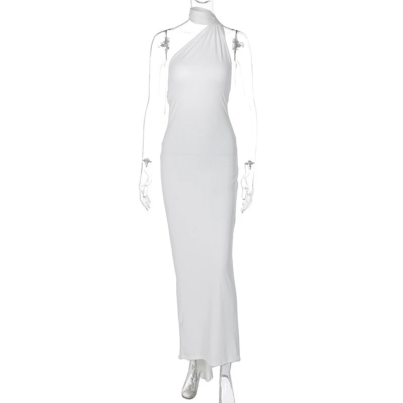 Hugcitar One Shoulder Backless Adjustable Scarf Loop Ruched Sexy Maxi Dress 2025 Women Elegant Y2K Streetwear Festival Outfit Hugcitar One Shoulder Backless Adjustable Scarf Loop Ruched Sexy Maxi Dress 2025 Women Elegant Y2K Streetwear Festival Outfit