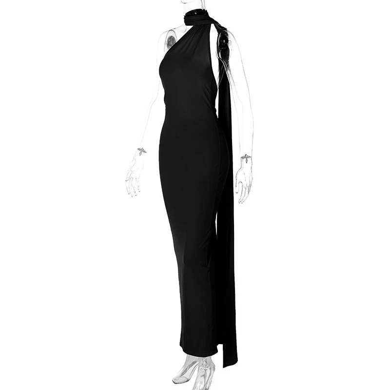 Hugcitar One Shoulder Backless Adjustable Scarf Loop Ruched Sexy Maxi Dress 2025 Women Elegant Y2K Streetwear Festival Outfit Hugcitar One Shoulder Backless Adjustable Scarf Loop Ruched Sexy Maxi Dress 2025 Women Elegant Y2K Streetwear Festival Outfit