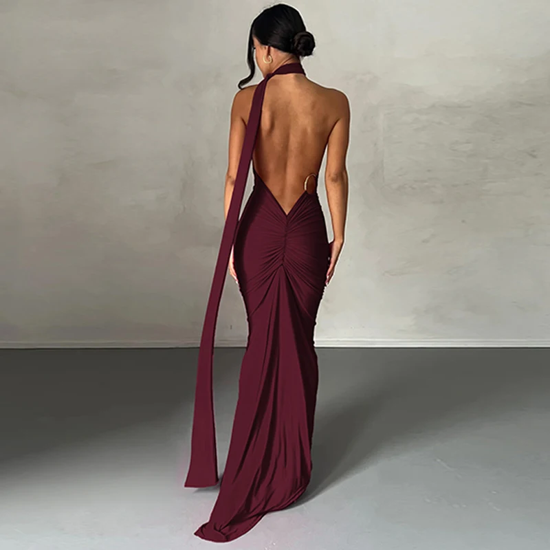 Hugcitar One Shoulder Backless Adjustable Scarf Loop Ruched Sexy Maxi Dress 2025 Women Elegant Y2K Streetwear Festival Outfit Hugcitar One Shoulder Backless Adjustable Scarf Loop Ruched Sexy Maxi Dress 2025 Women Elegant Y2K Streetwear Festival Outfit