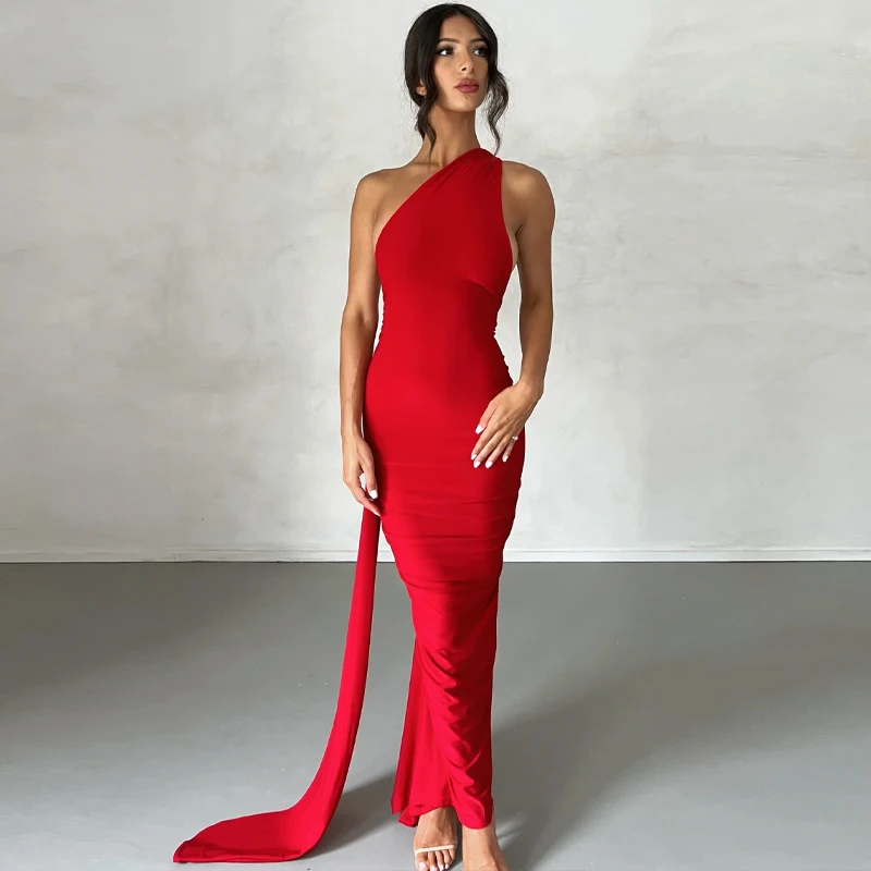 Hugcitar One Shoulder Backless Adjustable Scarf Loop Ruched Sexy Maxi Dress 2025 Women Elegant Y2K Streetwear Festival Outfit Hugcitar One Shoulder Backless Adjustable Scarf Loop Ruched Sexy Maxi Dress 2025 Women Elegant Y2K Streetwear Festival Outfit