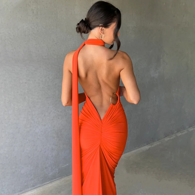 Hugcitar One Shoulder Backless Adjustable Scarf Loop Ruched Sexy Maxi Dress 2025 Women Elegant Y2K Streetwear Festival Outfit Hugcitar One Shoulder Backless Adjustable Scarf Loop Ruched Sexy Maxi Dress 2025 Women Elegant Y2K Streetwear Festival Outfit