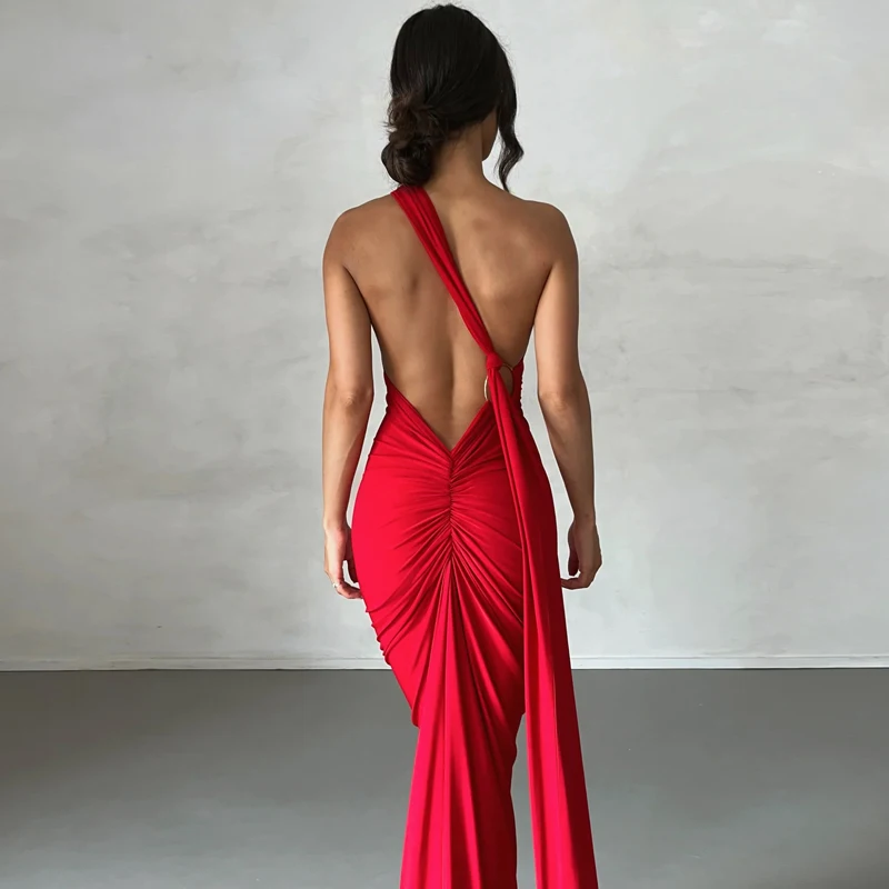 Hugcitar One Shoulder Backless Adjustable Scarf Loop Ruched Sexy Maxi Dress 2025 Women Elegant Y2K Streetwear Festival Outfit Hugcitar One Shoulder Backless Adjustable Scarf Loop Ruched Sexy Maxi Dress 2025 Women Elegant Y2K Streetwear Festival Outfit