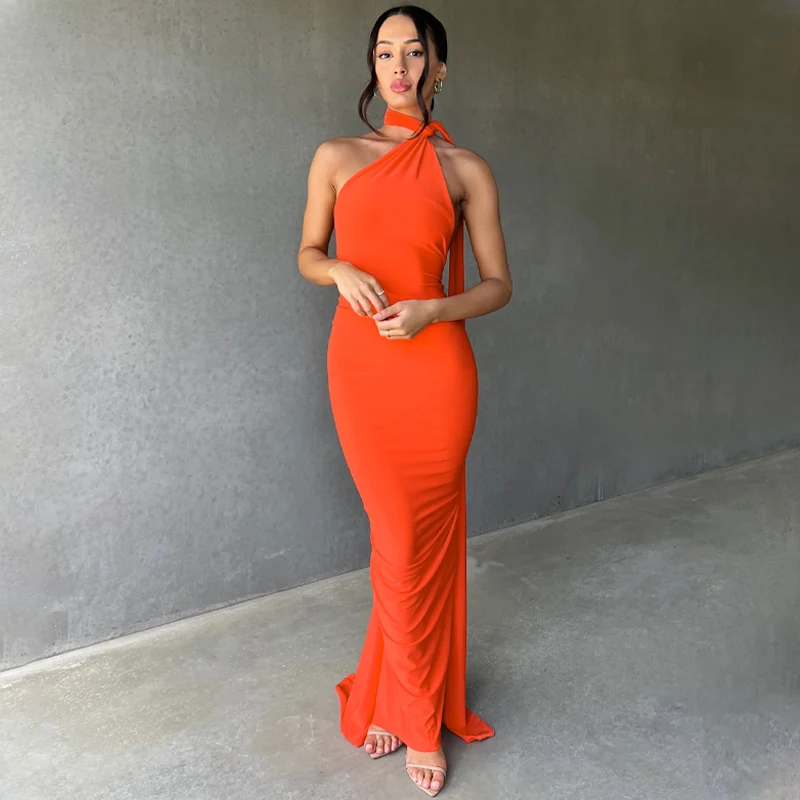 Hugcitar One Shoulder Backless Adjustable Scarf Loop Ruched Sexy Maxi Dress 2025 Women Elegant Y2K Streetwear Festival Outfit Hugcitar One Shoulder Backless Adjustable Scarf Loop Ruched Sexy Maxi Dress 2025 Women Elegant Y2K Streetwear Festival Outfit