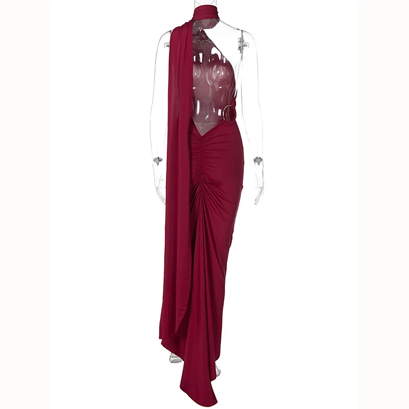 Hugcitar One Shoulder Backless Adjustable Scarf Loop Ruched Sexy Maxi Dress 2025 Women Elegant Y2K Streetwear Festival Outfit Hugcitar One Shoulder Backless Adjustable Scarf Loop Ruched Sexy Maxi Dress 2025 Women Elegant Y2K Streetwear Festival Outfit