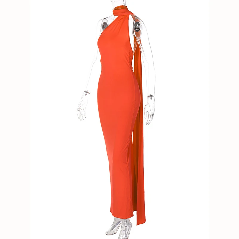 Hugcitar One Shoulder Backless Adjustable Scarf Loop Ruched Sexy Maxi Dress 2025 Women Elegant Y2K Streetwear Festival Outfit Hugcitar One Shoulder Backless Adjustable Scarf Loop Ruched Sexy Maxi Dress 2025 Women Elegant Y2K Streetwear Festival Outfit