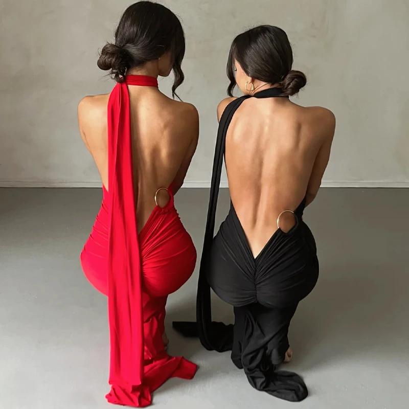 Hugcitar One Shoulder Backless Adjustable Scarf Loop Ruched Sexy Maxi Dress 2025 Women Elegant Y2K Streetwear Festival Outfit Hugcitar One Shoulder Backless Adjustable Scarf Loop Ruched Sexy Maxi Dress 2025 Women Elegant Y2K Streetwear Festival Outfit