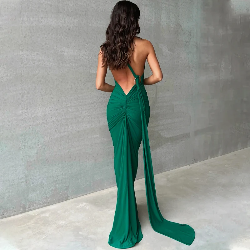 Hugcitar One Shoulder Backless Adjustable Scarf Loop Ruched Sexy Maxi Dress 2025 Women Elegant Y2K Streetwear Festival Outfit Hugcitar One Shoulder Backless Adjustable Scarf Loop Ruched Sexy Maxi Dress 2025 Women Elegant Y2K Streetwear Festival Outfit