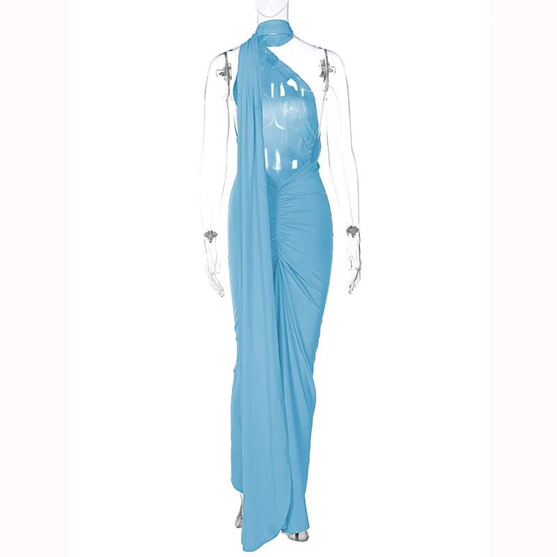 Hugcitar One Shoulder Backless Adjustable Scarf Loop Ruched Sexy Maxi Dress 2025 Women Elegant Y2K Streetwear Festival Outfit Hugcitar One Shoulder Backless Adjustable Scarf Loop Ruched Sexy Maxi Dress 2025 Women Elegant Y2K Streetwear Festival Outfit