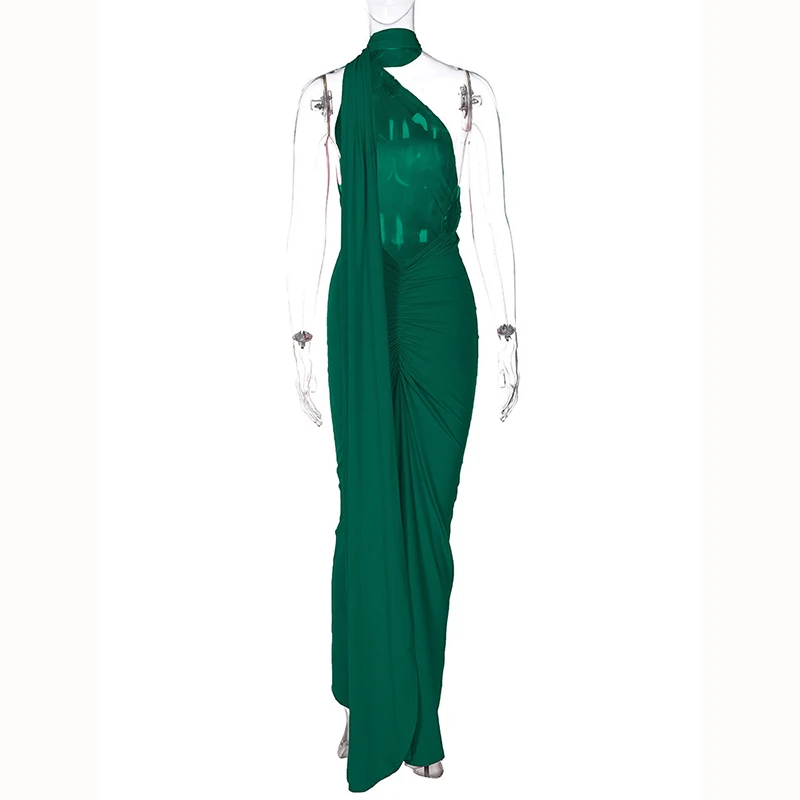 Hugcitar One Shoulder Backless Adjustable Scarf Loop Ruched Sexy Maxi Dress 2025 Women Elegant Y2K Streetwear Festival Outfit Hugcitar One Shoulder Backless Adjustable Scarf Loop Ruched Sexy Maxi Dress 2025 Women Elegant Y2K Streetwear Festival Outfit