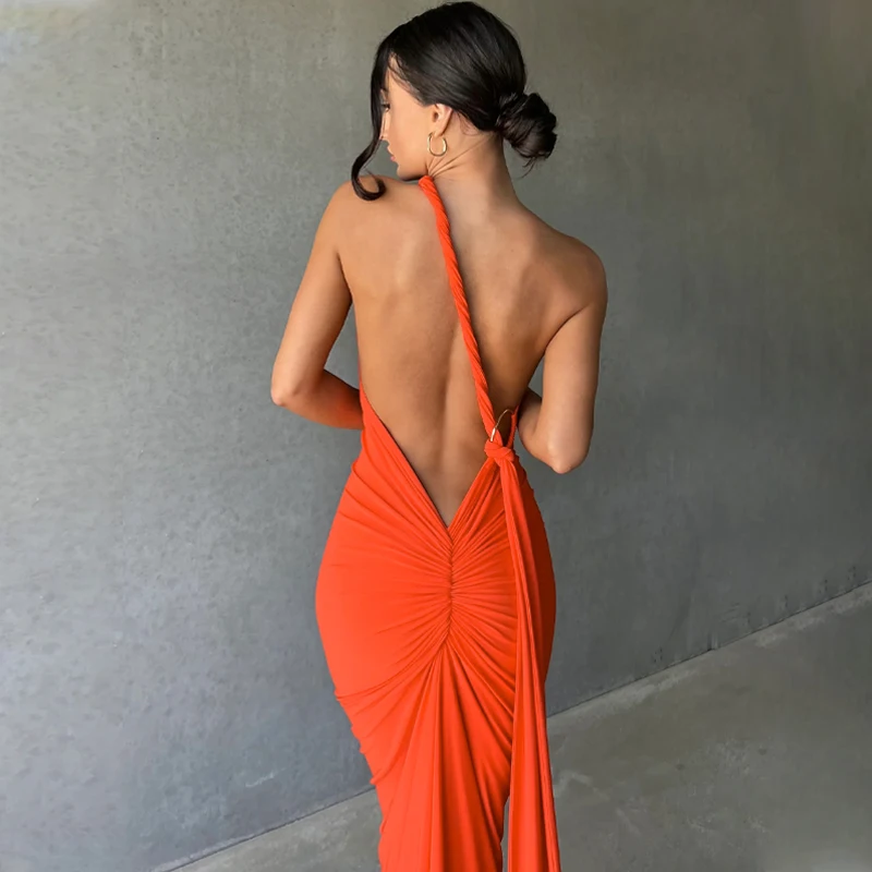 Hugcitar One Shoulder Backless Adjustable Scarf Loop Ruched Sexy Maxi Dress 2025 Women Elegant Y2K Streetwear Festival Outfit Hugcitar One Shoulder Backless Adjustable Scarf Loop Ruched Sexy Maxi Dress 2025 Women Elegant Y2K Streetwear Festival Outfit