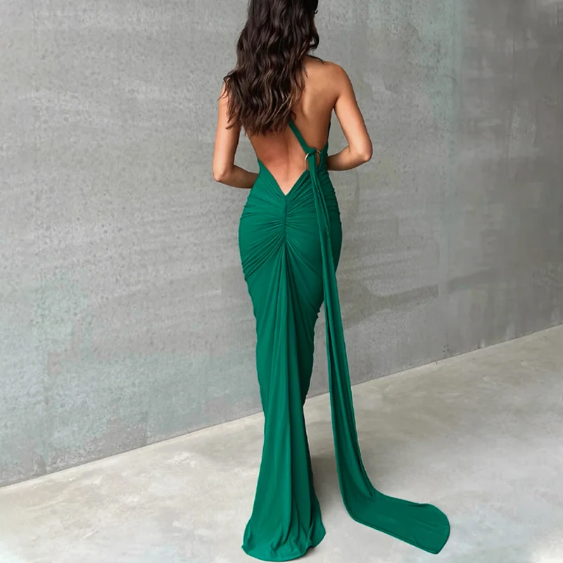 Hugcitar One Shoulder Backless Adjustable Scarf Loop Ruched Sexy Maxi Dress 2025 Women Elegant Y2K Streetwear Festival Outfit Hugcitar One Shoulder Backless Adjustable Scarf Loop Ruched Sexy Maxi Dress 2025 Women Elegant Y2K Streetwear Festival Outfit