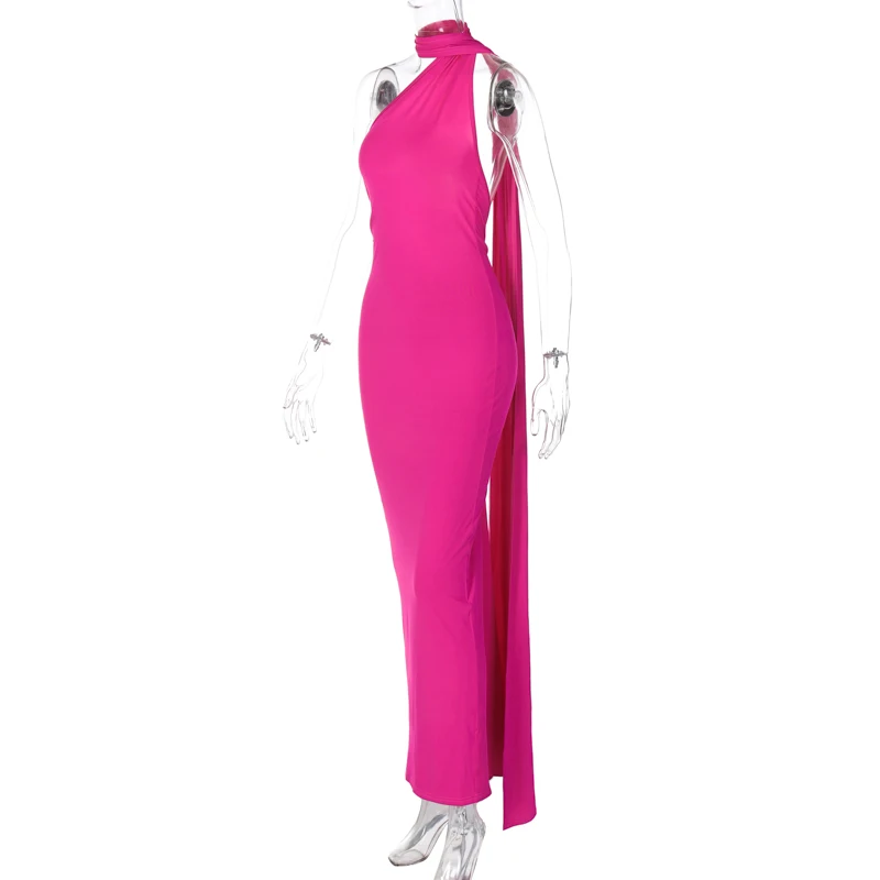 Hugcitar One Shoulder Backless Adjustable Scarf Loop Ruched Sexy Maxi Dress 2025 Women Elegant Y2K Streetwear Festival Outfit Hugcitar One Shoulder Backless Adjustable Scarf Loop Ruched Sexy Maxi Dress 2025 Women Elegant Y2K Streetwear Festival Outfit