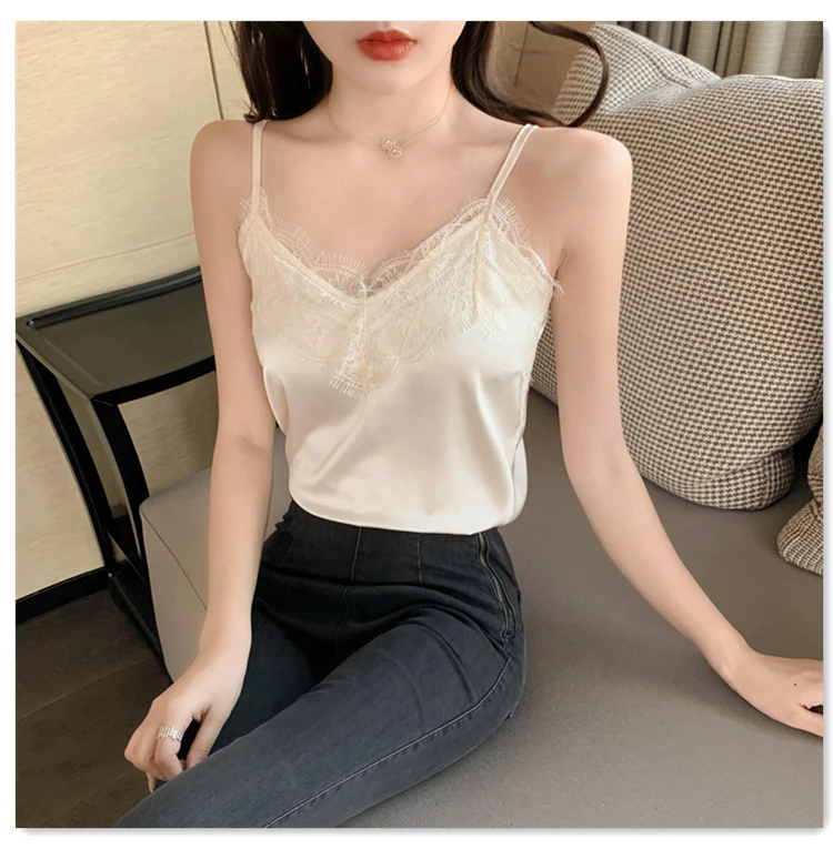 Summer with Lace Silk Top Cami for Women Spaghetti Strap Top Tank Ladies Tops White Camis Basic Tops Women 2023 Summer Fashion Summer with Lace Silk Top Cami for Women Spaghetti Strap Top Tank Ladies Tops White Camis Basic Tops Women 2023 Summer Fashion