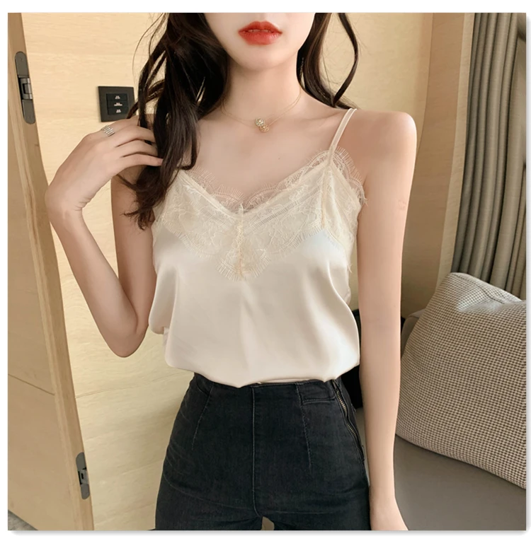Summer with Lace Silk Top Cami for Women Spaghetti Strap Top Tank Ladies Tops White Camis Basic Tops Women 2023 Summer Fashion Summer with Lace Silk Top Cami for Women Spaghetti Strap Top Tank Ladies Tops White Camis Basic Tops Women 2023 Summer Fashion