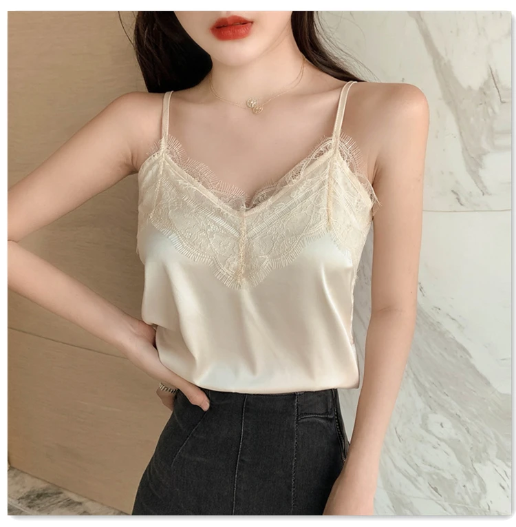 Summer with Lace Silk Top Cami for Women Spaghetti Strap Top Tank Ladies Tops White Camis Basic Tops Women 2023 Summer Fashion Summer with Lace Silk Top Cami for Women Spaghetti Strap Top Tank Ladies Tops White Camis Basic Tops Women 2023 Summer Fashion