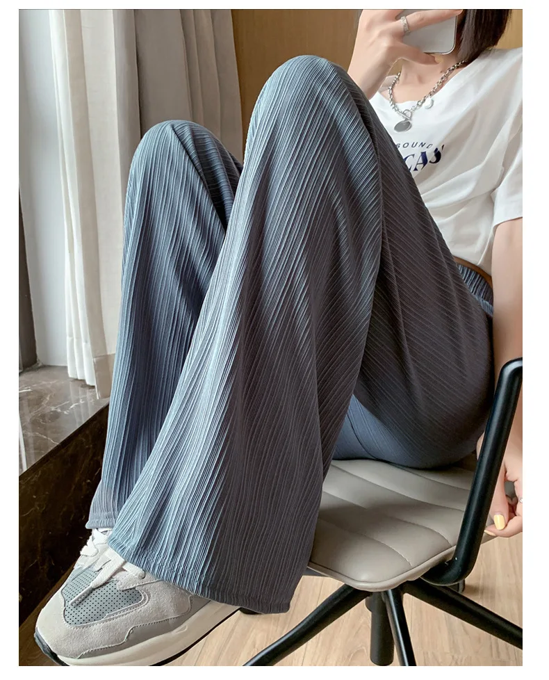 Thin Summer Wide-leg Pants Ice Filament Permeability Women Spring Women Elastic Waist Stright Long Wide Leg Pants Casual Female Thin Summer Wide-leg Pants Ice Filament Permeability Women Spring Women Elastic Waist Stright Long Wide Leg Pants Casual Female