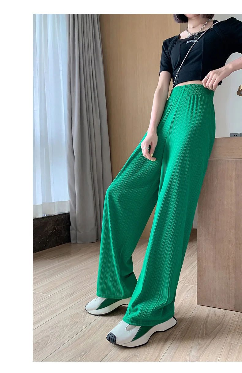 Thin Summer Wide-leg Pants Ice Filament Permeability Women Spring Women Elastic Waist Stright Long Wide Leg Pants Casual Female Thin Summer Wide-leg Pants Ice Filament Permeability Women Spring Women Elastic Waist Stright Long Wide Leg Pants Casual Female