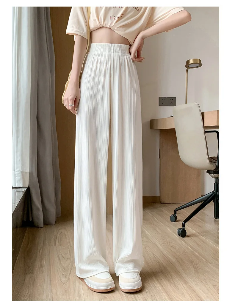 Thin Summer Wide-leg Pants Ice Filament Permeability Women Spring Women Elastic Waist Stright Long Wide Leg Pants Casual Female Thin Summer Wide-leg Pants Ice Filament Permeability Women Spring Women Elastic Waist Stright Long Wide Leg Pants Casual Female