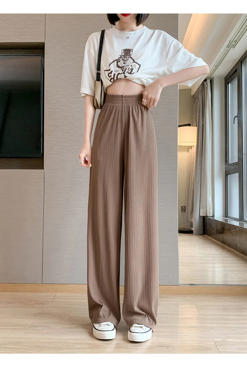 Thin Summer Wide-leg Pants Ice Filament Permeability Women Spring Women Elastic Waist Stright Long Wide Leg Pants Casual Female Thin Summer Wide-leg Pants Ice Filament Permeability Women Spring Women Elastic Waist Stright Long Wide Leg Pants Casual Female