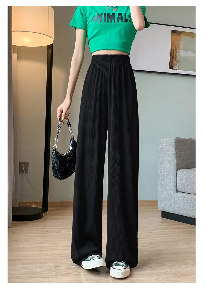 Thin Summer Wide-leg Pants Ice Filament Permeability Women Spring Women Elastic Waist Stright Long Wide Leg Pants Casual Female Thin Summer Wide-leg Pants Ice Filament Permeability Women Spring Women Elastic Waist Stright Long Wide Leg Pants Casual Female
