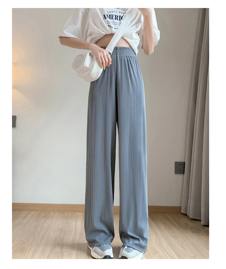 Thin Summer Wide-leg Pants Ice Filament Permeability Women Spring Women Elastic Waist Stright Long Wide Leg Pants Casual Female Thin Summer Wide-leg Pants Ice Filament Permeability Women Spring Women Elastic Waist Stright Long Wide Leg Pants Casual Female