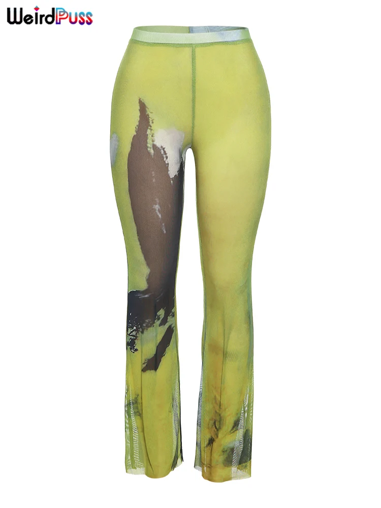 Weird Puss Mesh Tie Dye Straight Pants Women Sexy Summer Trend See Through Thin Skinny Streetwear Wild Elastic Activity Bottoms Weird Puss Mesh Tie Dye Straight Pants Women Sexy Summer Trend See Through Thin Skinny Streetwear Wild Elastic Activity Bottoms