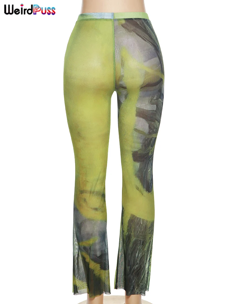Weird Puss Mesh Tie Dye Straight Pants Women Sexy Summer Trend See Through Thin Skinny Streetwear Wild Elastic Activity Bottoms Weird Puss Mesh Tie Dye Straight Pants Women Sexy Summer Trend See Through Thin Skinny Streetwear Wild Elastic Activity Bottoms