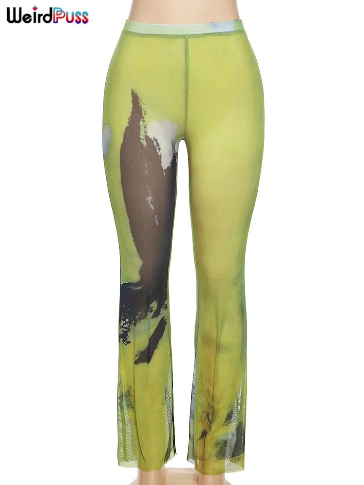Weird Puss Mesh Tie Dye Straight Pants Women Sexy Summer Trend See Through Thin Skinny Streetwear Wild Elastic Activity Bottoms Weird Puss Mesh Tie Dye Straight Pants Women Sexy Summer Trend See Through Thin Skinny Streetwear Wild Elastic Activity Bottoms