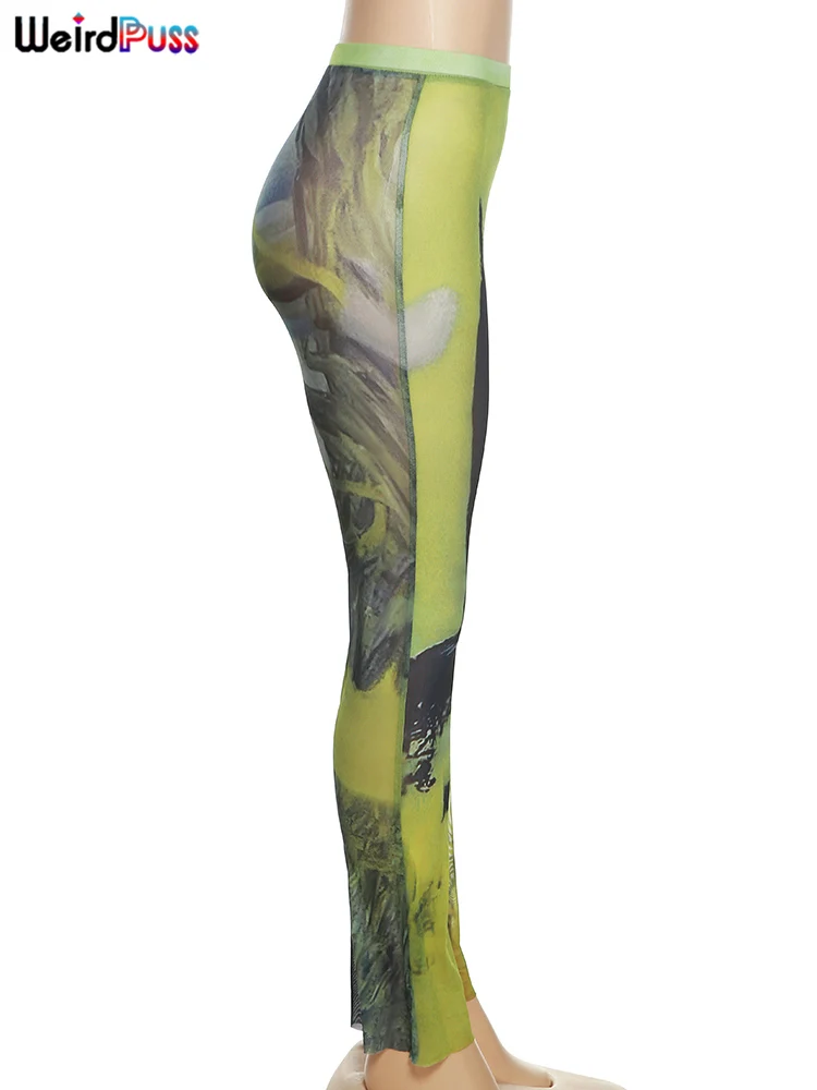 Weird Puss Mesh Tie Dye Straight Pants Women Sexy Summer Trend See Through Thin Skinny Streetwear Wild Elastic Activity Bottoms Weird Puss Mesh Tie Dye Straight Pants Women Sexy Summer Trend See Through Thin Skinny Streetwear Wild Elastic Activity Bottoms