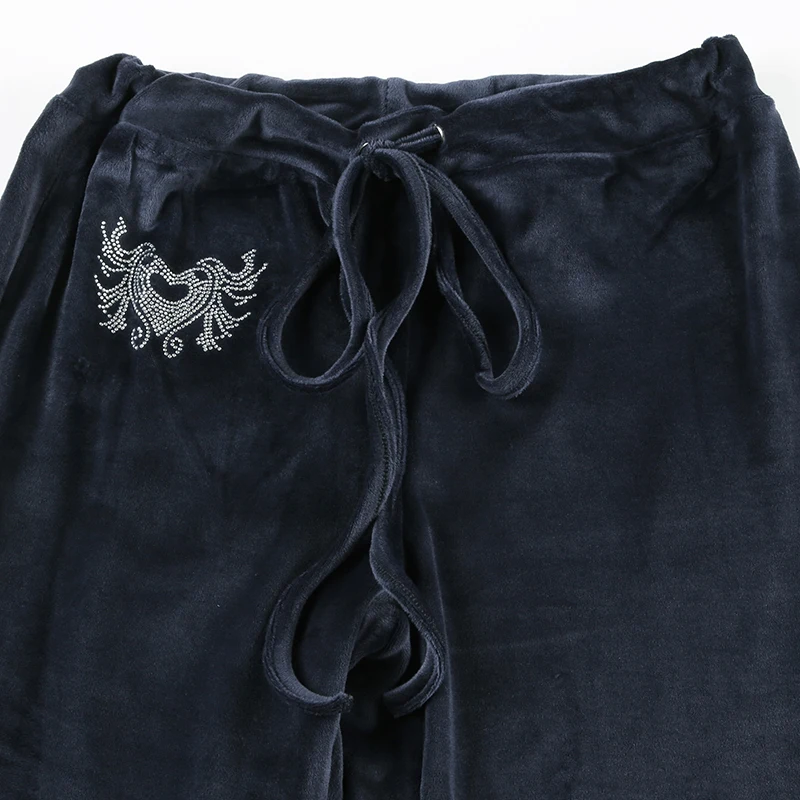 Rockmore Retro Rhinestone Flare Pants Velvet Drawstring Casual Trouser Streetwear Cute Bottoms Y2K Aesthetic 2000s Women's Pants Rockmore Retro Rhinestone Flare Pants Velvet Drawstring Casual Trouser Streetwear Cute Bottoms Y2K Aesthetic 2000s Women's Pants