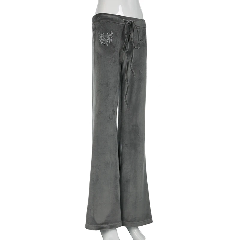 Rockmore Retro Rhinestone Flare Pants Velvet Drawstring Casual Trouser Streetwear Cute Bottoms Y2K Aesthetic 2000s Women's Pants Rockmore Retro Rhinestone Flare Pants Velvet Drawstring Casual Trouser Streetwear Cute Bottoms Y2K Aesthetic 2000s Women's Pants