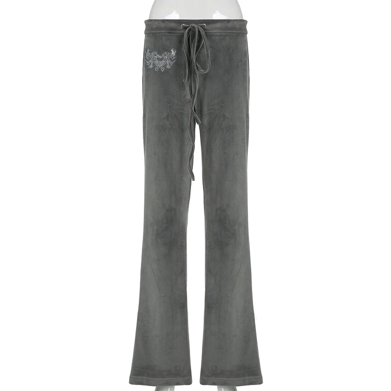 Rockmore Retro Rhinestone Flare Pants Velvet Drawstring Casual Trouser Streetwear Cute Bottoms Y2K Aesthetic 2000s Women's Pants Rockmore Retro Rhinestone Flare Pants Velvet Drawstring Casual Trouser Streetwear Cute Bottoms Y2K Aesthetic 2000s Women's Pants