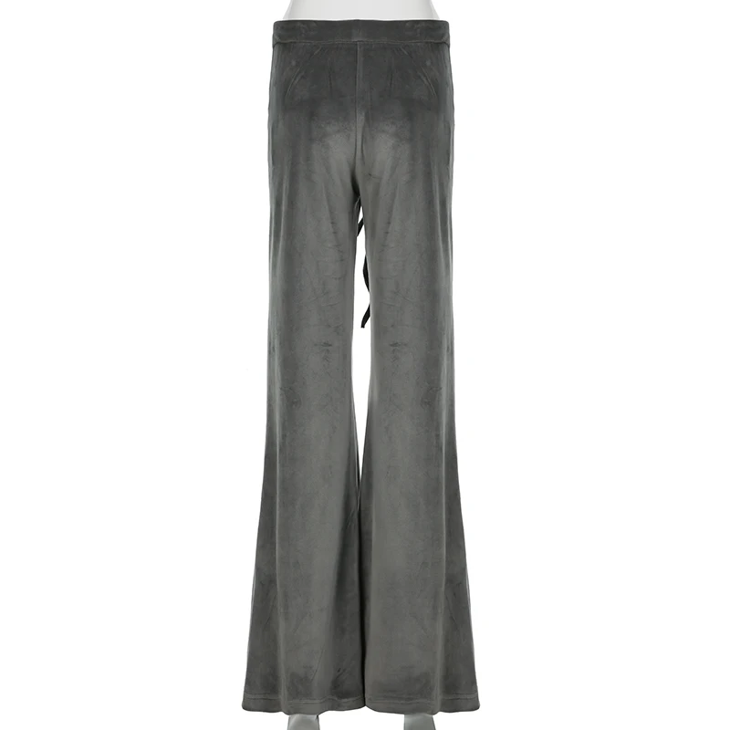 Rockmore Retro Rhinestone Flare Pants Velvet Drawstring Casual Trouser Streetwear Cute Bottoms Y2K Aesthetic 2000s Women's Pants Rockmore Retro Rhinestone Flare Pants Velvet Drawstring Casual Trouser Streetwear Cute Bottoms Y2K Aesthetic 2000s Women's Pants