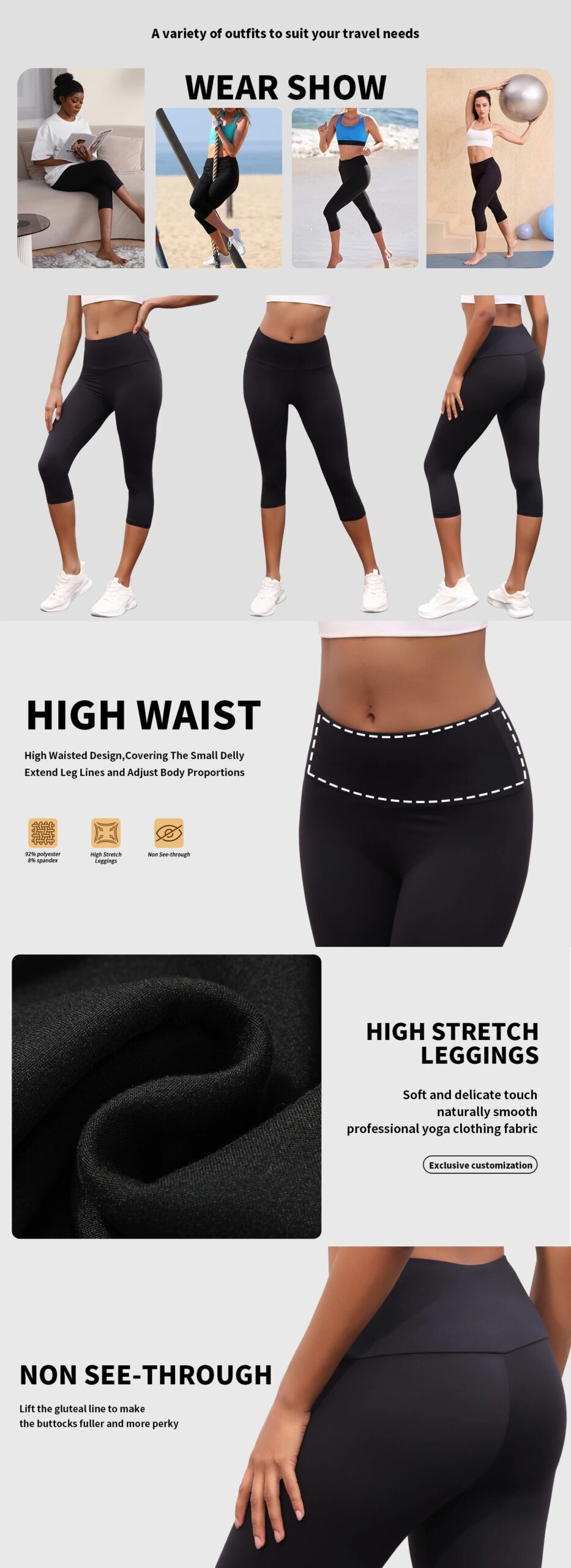 Women's High Waisted Capri Pants Super Soft No See Through Workout Yoga Push Up Gym Fitness Running Athletic Leggings Women's High Waisted Capri Pants Super Soft No See Through Workout Yoga Push Up Gym Fitness Running Athletic Leggings
