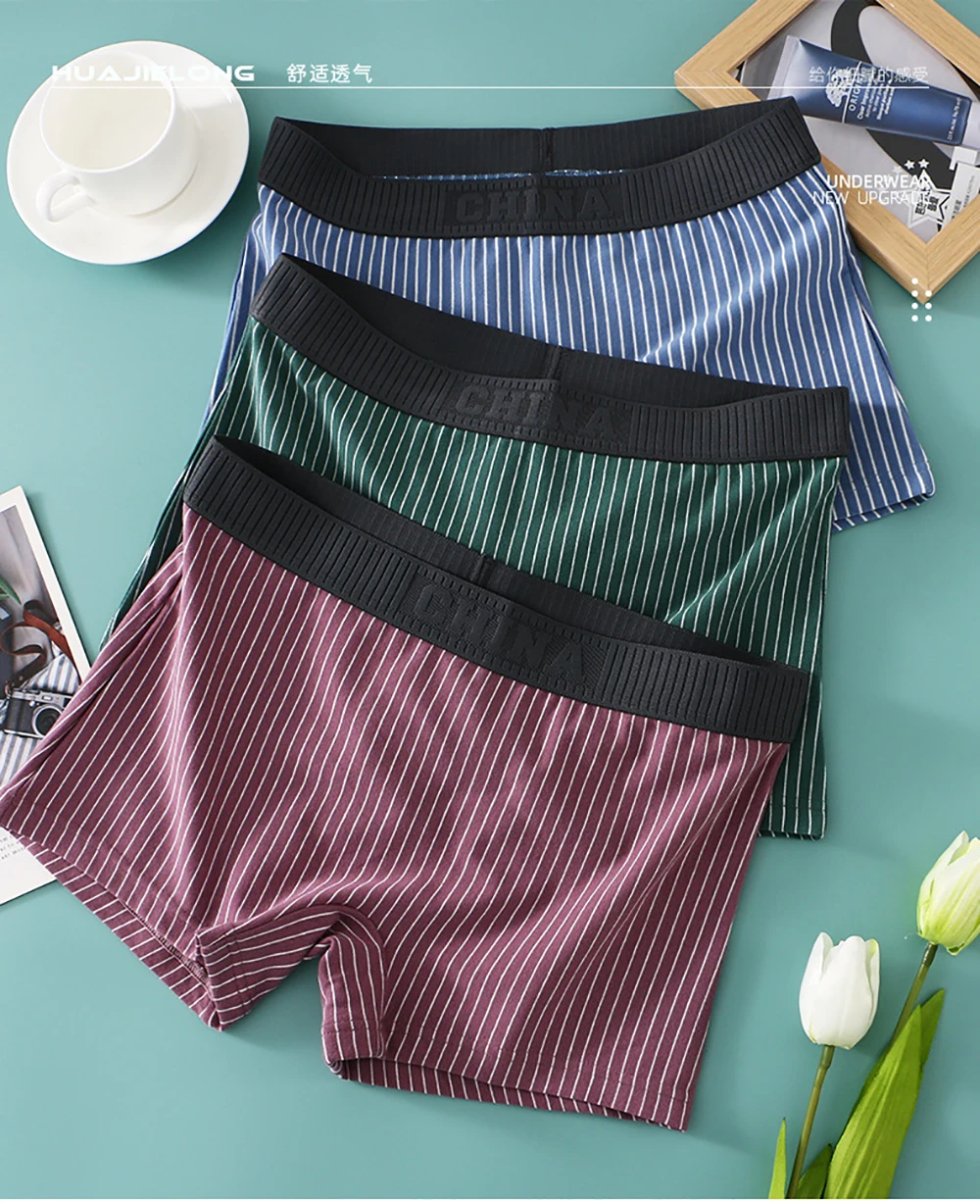 3PCS/Pack 100% Cotton Soft Panties Woman Trendy Striped Female Underwear Summer Breathable High Elastic Mid-rise Waist Boyshort 3PCS/Pack 100% Cotton Soft Panties Woman Trendy Striped Female Underwear Summer Breathable High Elastic Mid-rise Waist Boyshort
