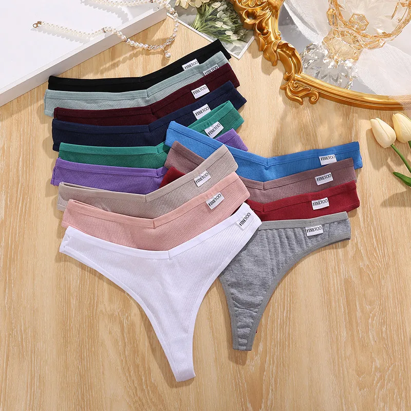 4PCS/Set Cotton V-Waist G-String Women Panties Comfort Underwear Sexy T-Back Thongs For Female Intimates Lingerie FINETOO Panty 4PCS/Set Cotton V-Waist G-String Women Panties Comfort Underwear Sexy T-Back Thongs For Female Intimates Lingerie FINETOO Panty
